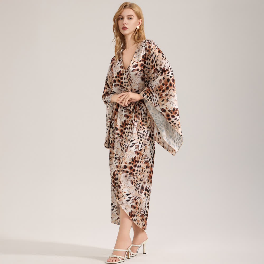 Artistic Brown Leopard Print Kimono Robe - image 1