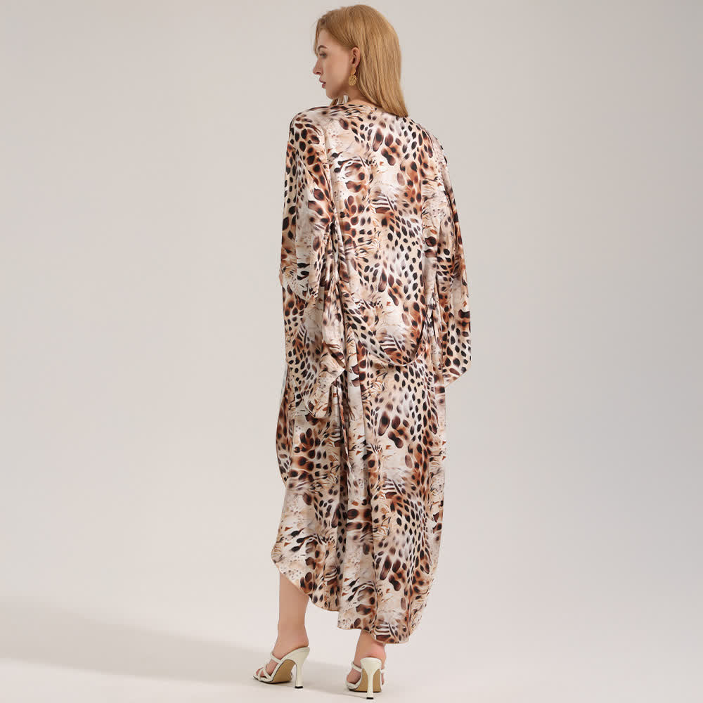 Artistic Brown Leopard Print Kimono Robe - image 3