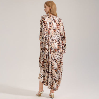 Artistic Brown Leopard Print Kimono Robe - image 3