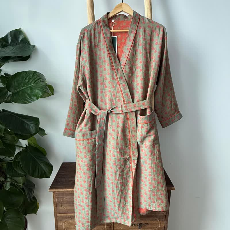 Orange Monstera Print Cotton Kimono Robe - image 1