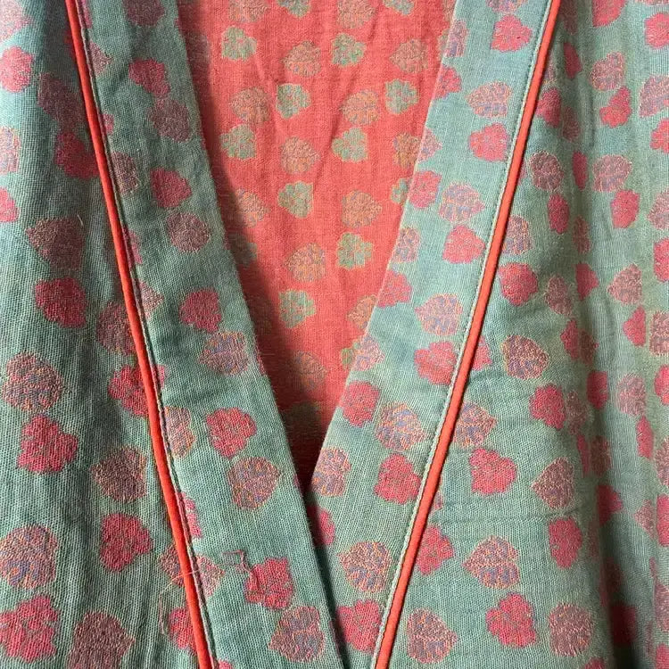 Orange Monstera Print Cotton Kimono Robe - image 3