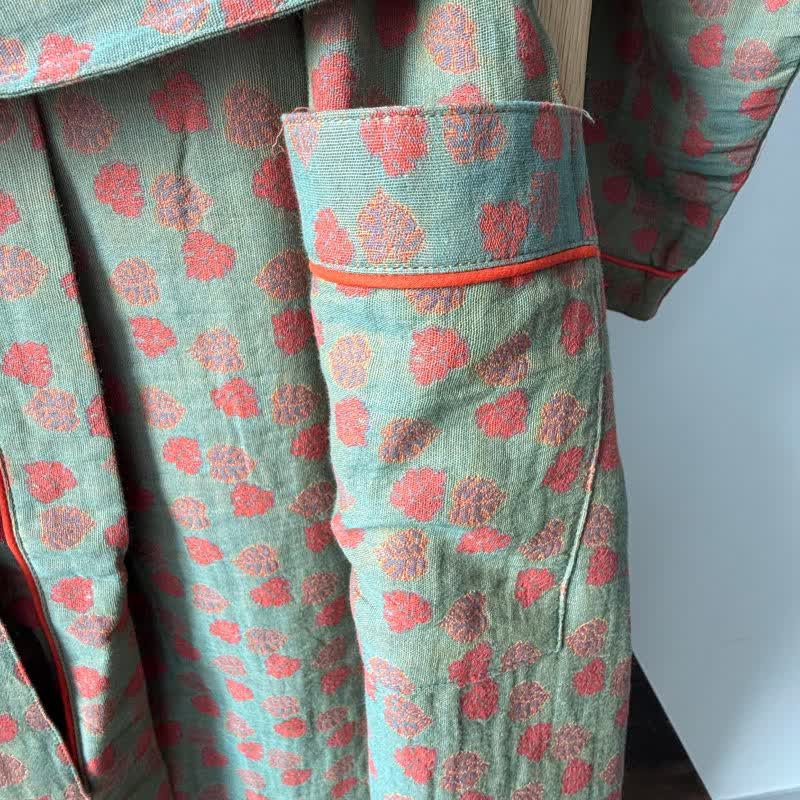 Orange Monstera Print Cotton Kimono Robe - image 4