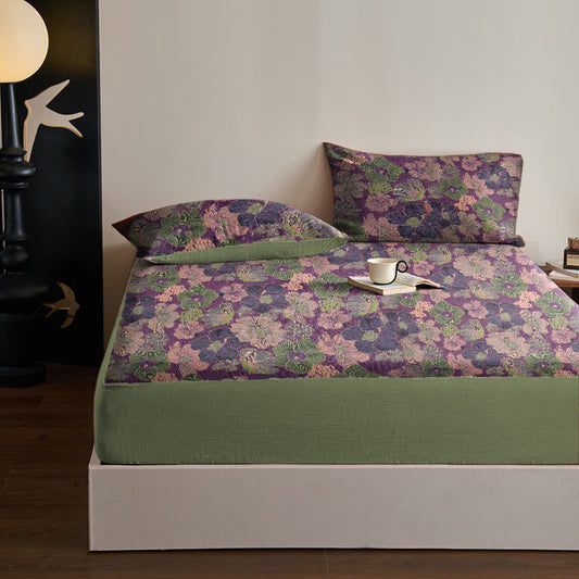 Peach Blossom Cotton Jacquard Fitted Sheet - Sheet with 2PCS Pillowcases - Queen - image 0