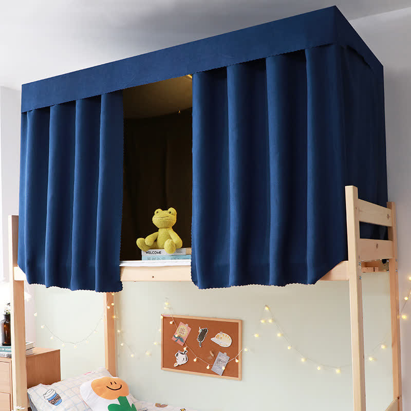 Cotton Linen Dorm Bed Blackout Curtain - Navy Blue - 2PCS Blackout Curtains - 59"W x 79"L x 2 - image 1