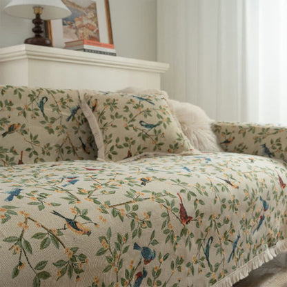 Tassel Floral Bird Soft Sofa Protector - image 1