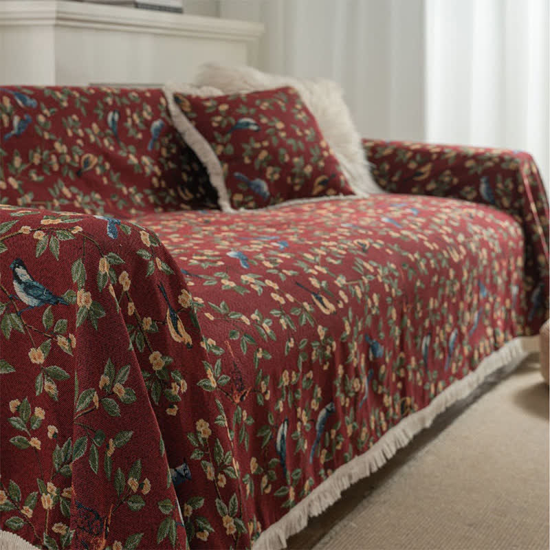 Tassel Floral Bird Soft Sofa Protector - image 7