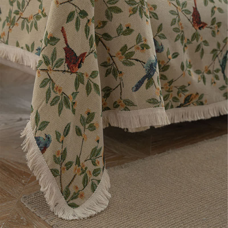 Tassel Floral Bird Soft Sofa Protector - image 5