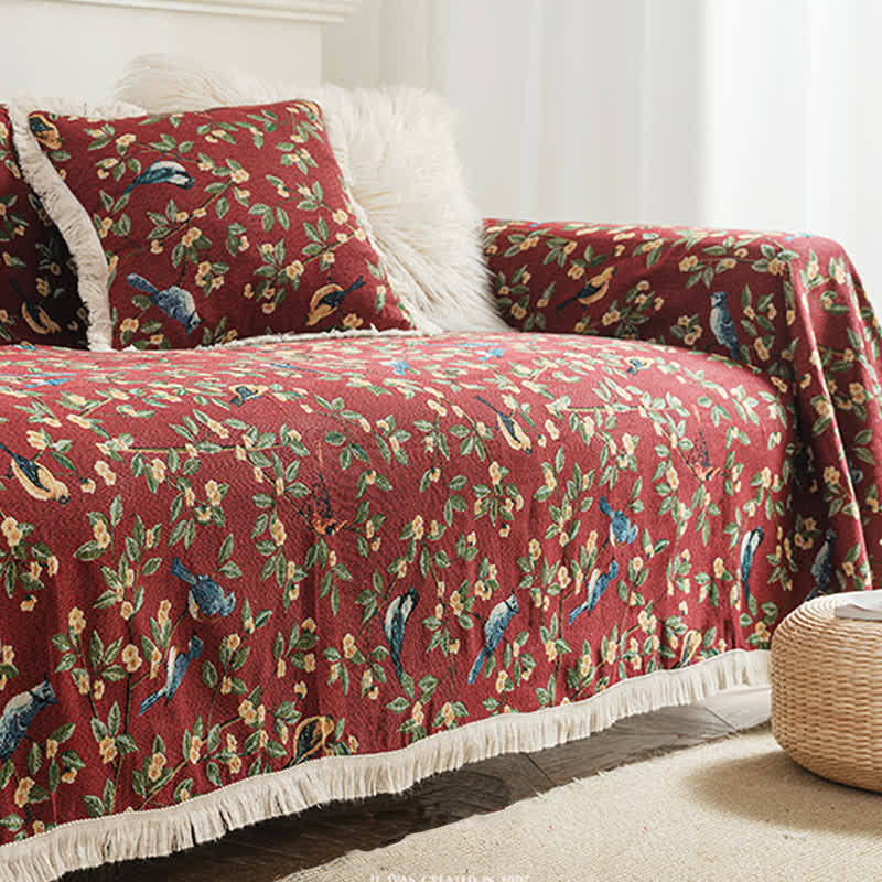 Tassel Floral Bird Soft Sofa Protector - image 9