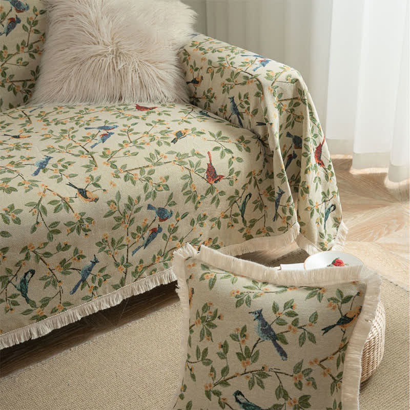 Tassel Floral Bird Soft Sofa Protector - image 4