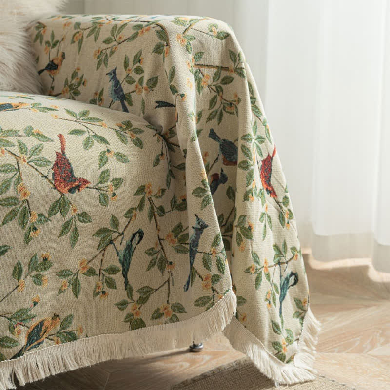 Tassel Floral Bird Soft Sofa Protector - image 3