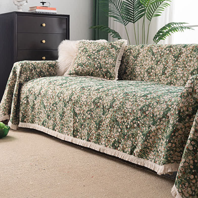 Green Floral Farmhouse Tassel Sofa Protector - image 2