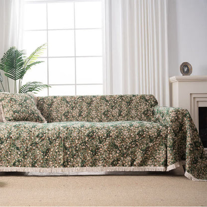 Green Floral Farmhouse Tassel Sofa Protector - image 1