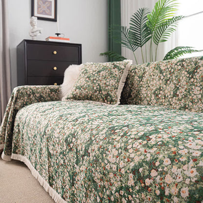 Green Floral Farmhouse Tassel Sofa Protector - image 4