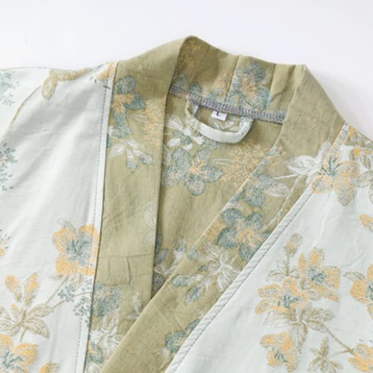 Unisex Peach Blossom Cotton Gauze Bathrobe - image 3