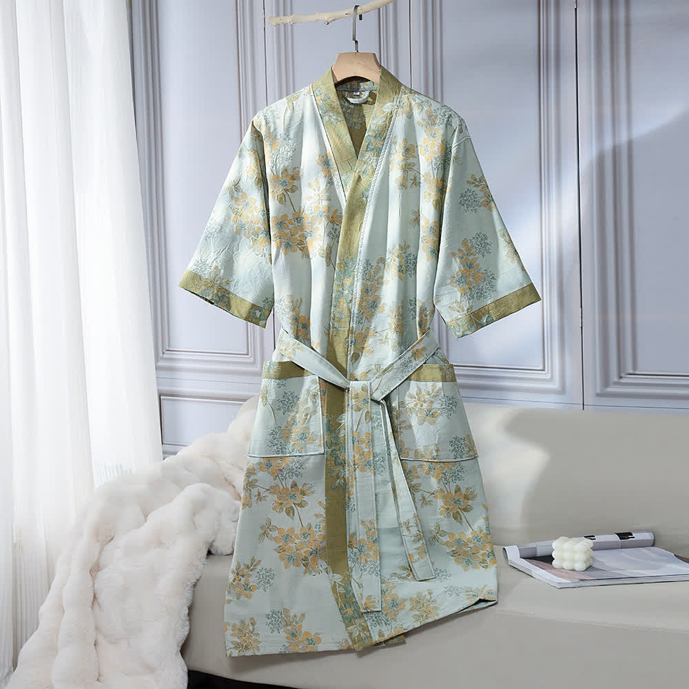 Unisex Peach Blossom Cotton Gauze Bathrobe - XL - image 0