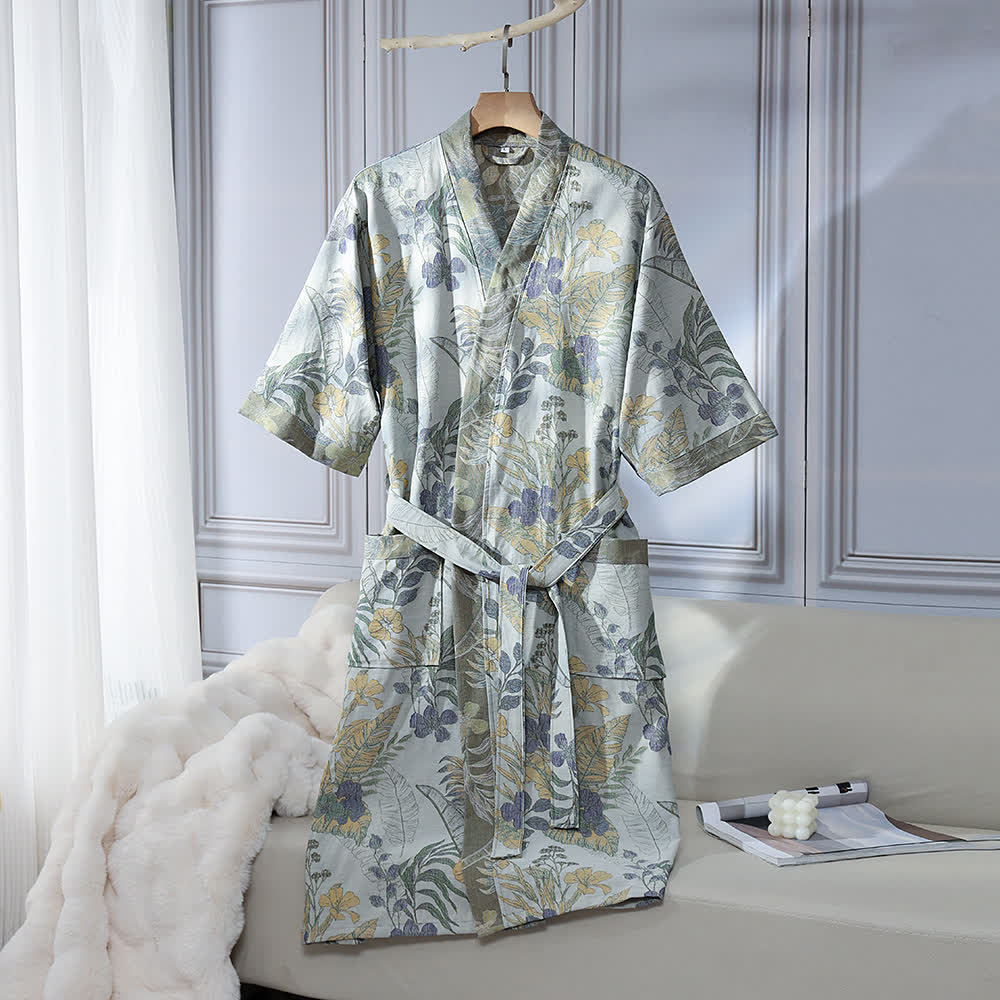 Unisex Duranta Flower Print Cotton Robe - XL - image 0