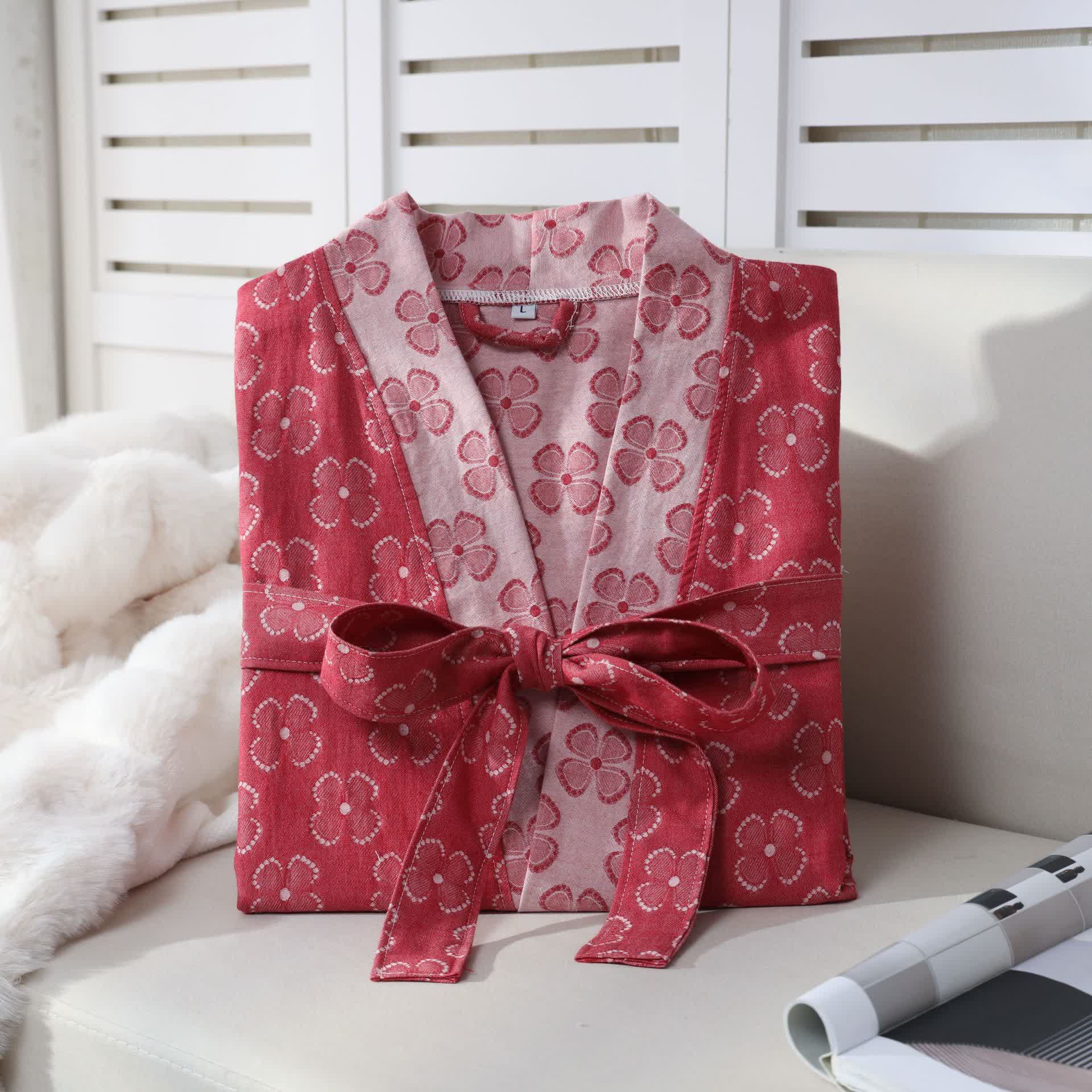 Four-Leaf Clover Cotton Gauze Kimono Robe - image 3