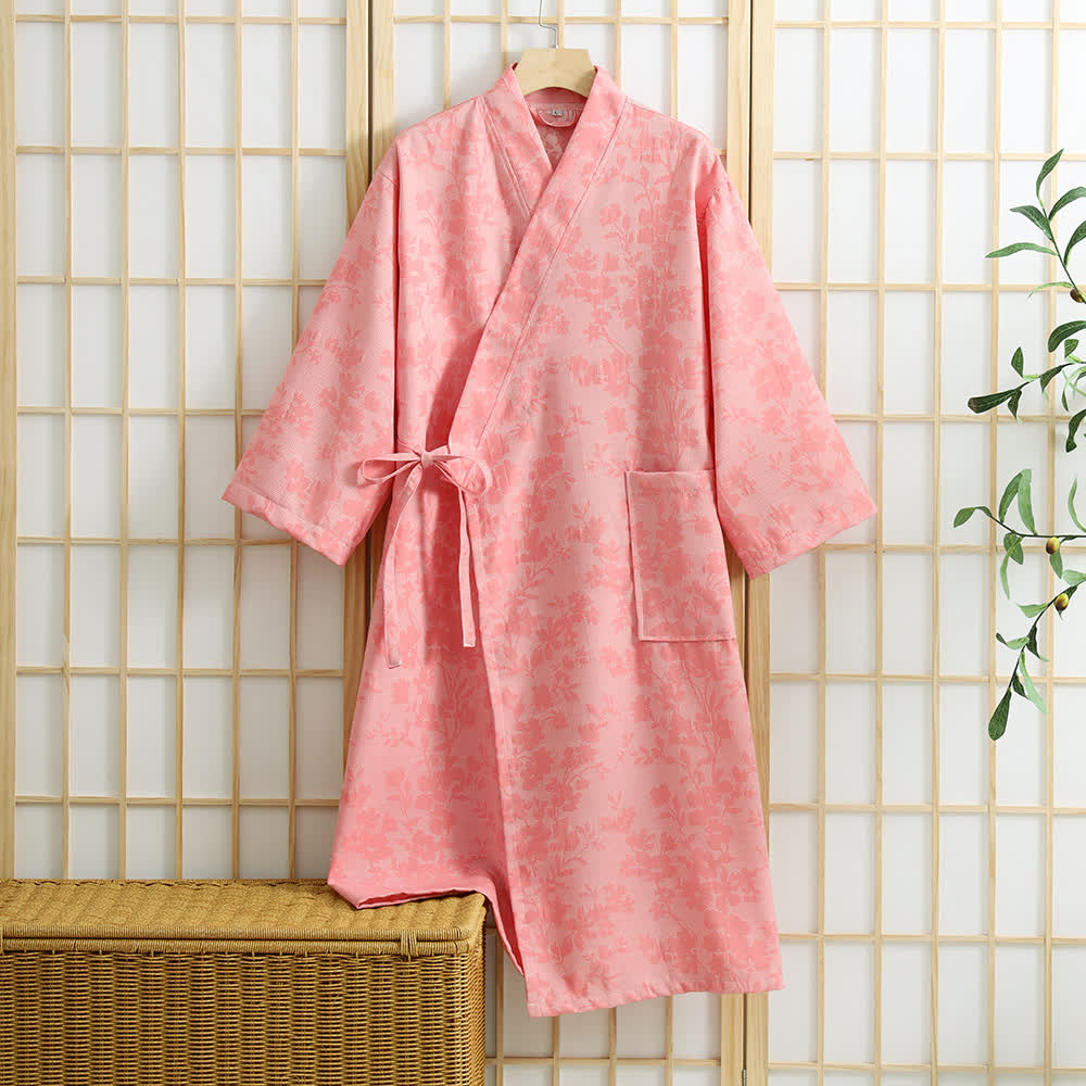 Subtle Floral Kimono Robe with Pocket - Pink - XL - image 8