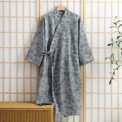 Subtle Floral Kimono Robe with Pocket - Grey - XL - image 2