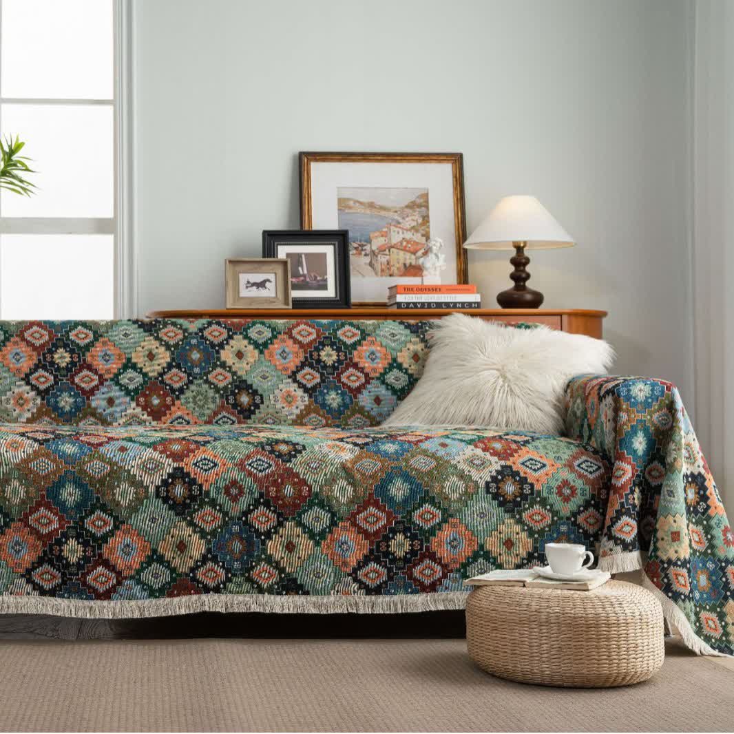 Jacquard Boho Geometric Diamond Sofa Cover - 71" x 165" - image 0