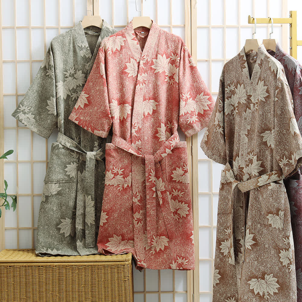 Maple Leaf Cotton Gauze Kimono Robe - image 1