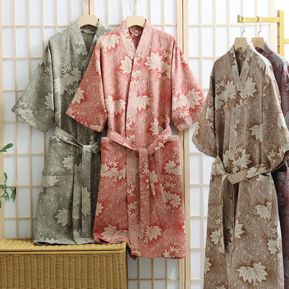 Maple Leaf Cotton Gauze Kimono Robe - image 1