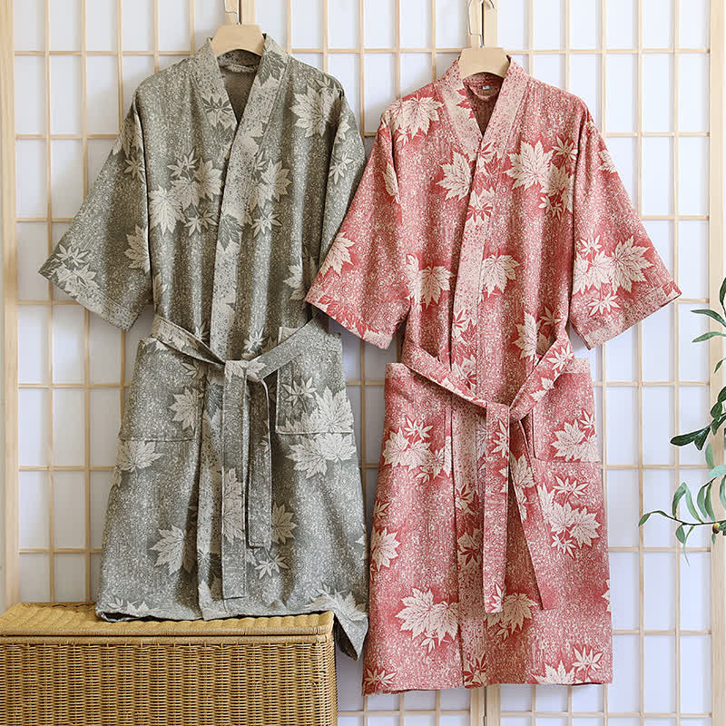 Maple Leaf Cotton Gauze Kimono Robe - image 0