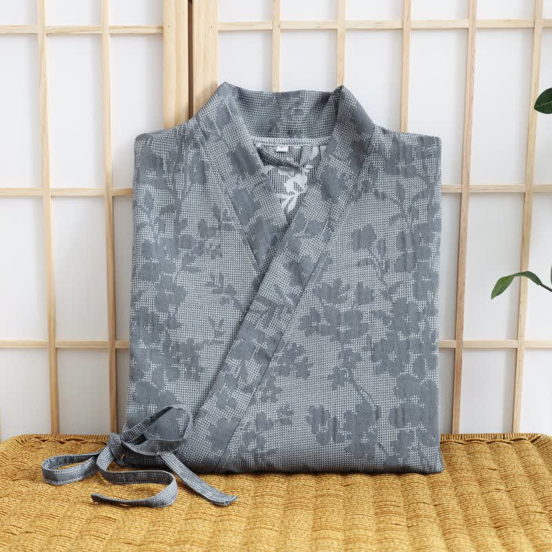 Subtle Floral Kimono Robe with Pocket - image 3