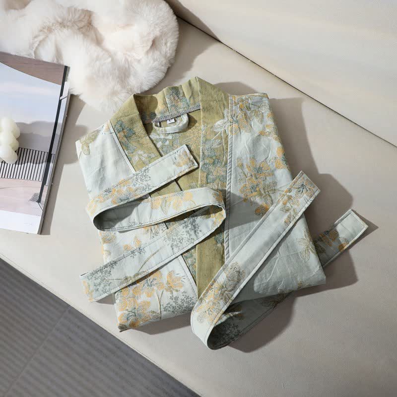 Unisex Peach Blossom Cotton Gauze Bathrobe - image 2