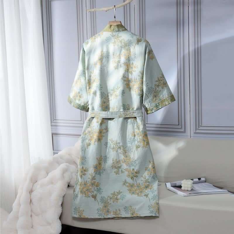 Unisex Peach Blossom Cotton Gauze Bathrobe - image 1