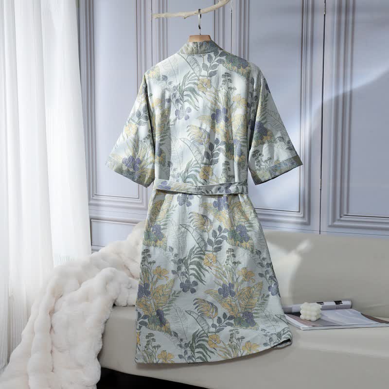 Unisex Duranta Flower Print Cotton Robe - image 1