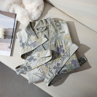 Unisex Duranta Flower Print Cotton Robe - image 2