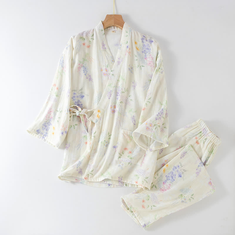 Hydrangea Print Cotton Gauze Japanese Pajamas - XL - image 0