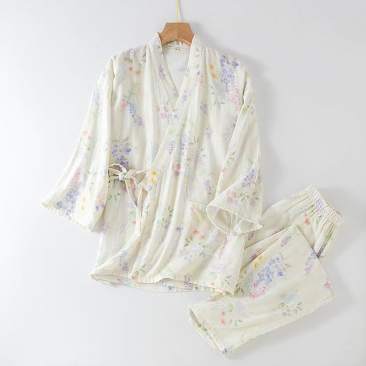 Hydrangea Print Cotton Gauze Japanese Pajamas - XL - image 0