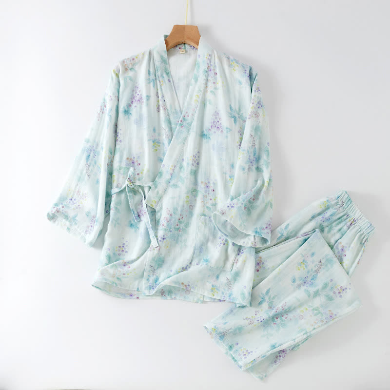 Lilac Print Cotton Gauze Japanese Pajamas - XL - image 0