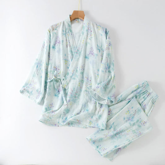 Lilac Print Cotton Gauze Japanese Pajamas - XL - image 0