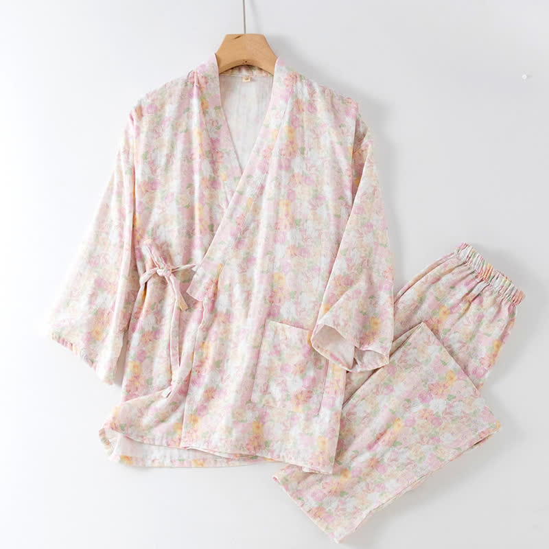 Pink Floral Cotton Gauze Japanese Pajamas - XL - image 0