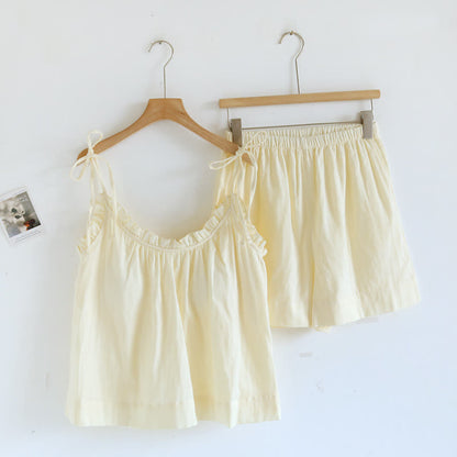 Ruffle Trim Cotton Padded Camisole Pajamas - Yellow - XL - image 7