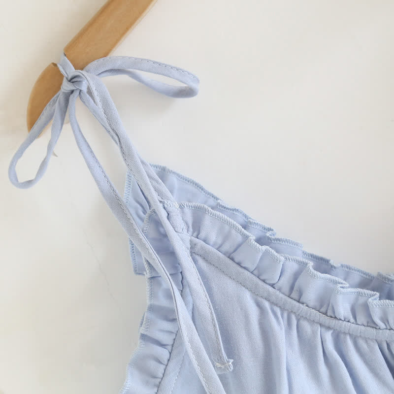 Solid Color Ruffle Cotton Camisole Pajamas - image 7