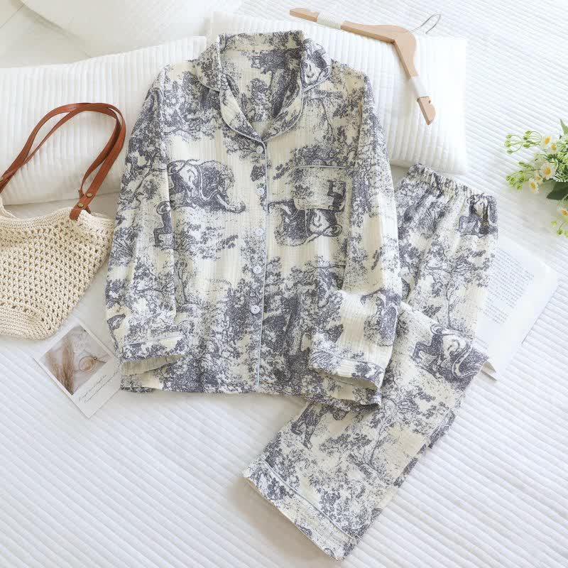 Tiger Tree Print Cotton Loungewear Set - Grey - XL - image 11