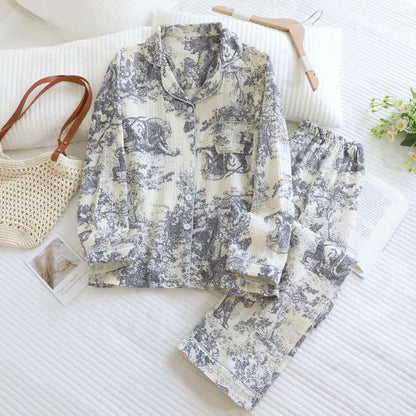 Tiger Tree Print Cotton Loungewear Set - Grey - XL - image 11