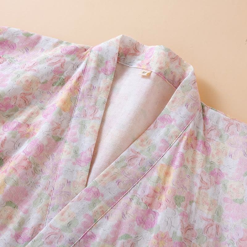 Pink Floral Cotton Gauze Japanese Pajamas - image 1