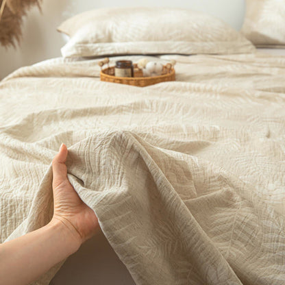 Beige Botanical Textured Cotton Linen Bedspread - image 5