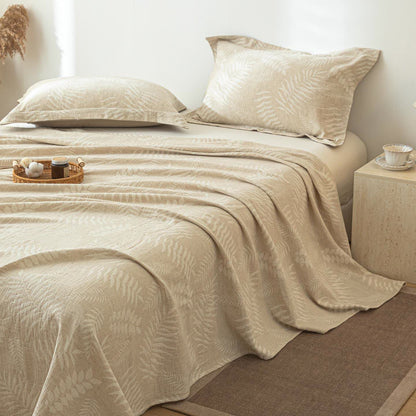Beige Botanical Textured Cotton Linen Bedspread - image 3