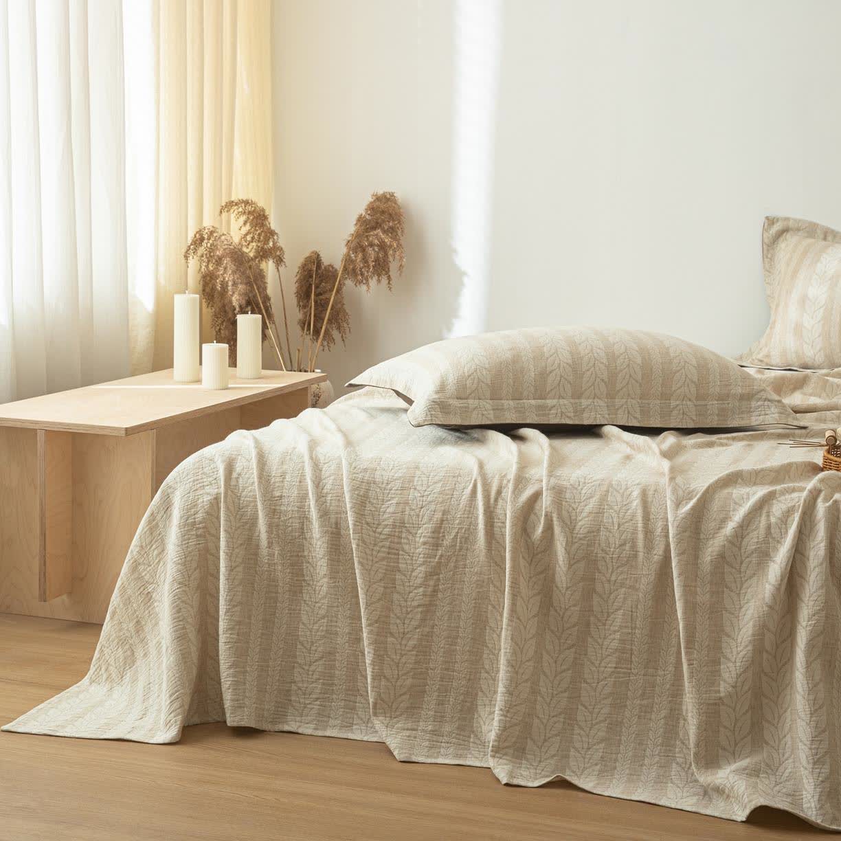 Beige Wheat Textured Cotton Linen Bedspread - image 6