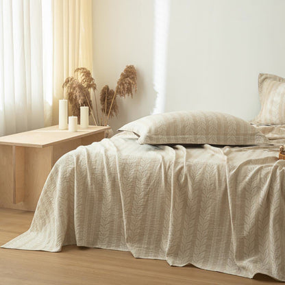Beige Wheat Textured Cotton Linen Bedspread - image 6