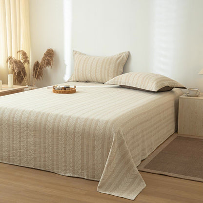 Beige Wheat Textured Cotton Linen Bedspread - image 3