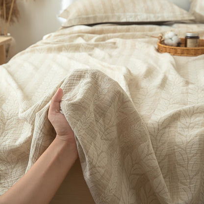 Beige Wheat Textured Cotton Linen Bedspread - image 7