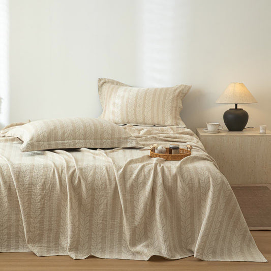Beige Wheat Textured Cotton Linen Bedspread - image 0