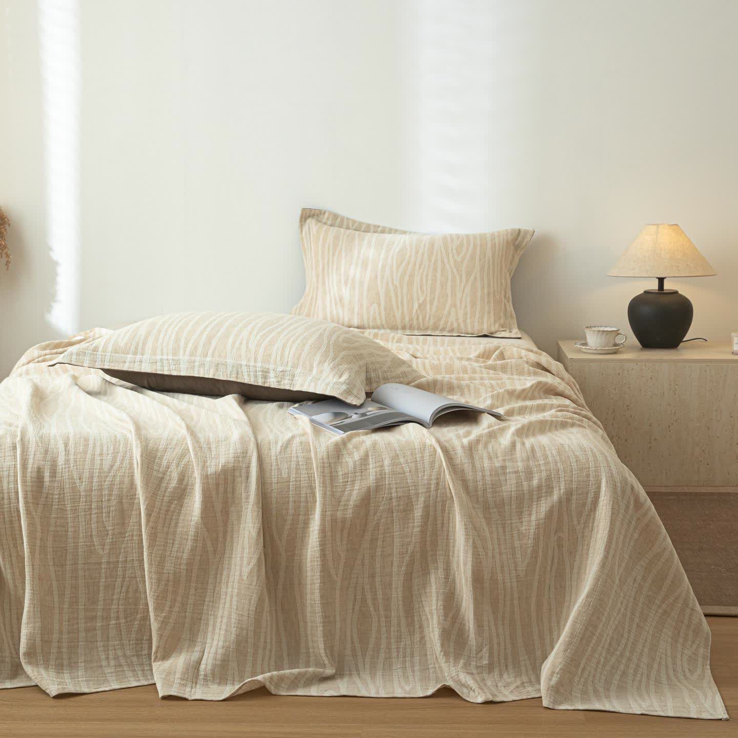Twig Stripes Textured Cotton Linen Bedspread - Bedspread with 2PCS Pillowcases - King - image 0